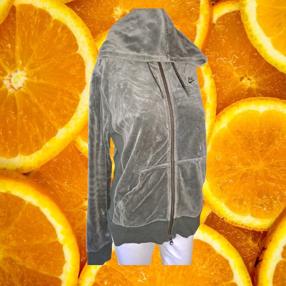 Nike Gray Velour Hooded Zip Up Track Jacket Size Medium‎